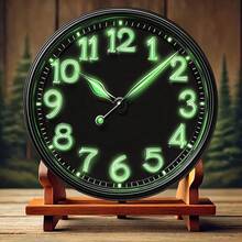 1pc 2D Flat, Glow-In-The-Dark Black Wall Clock Design Metal Plaque With Green Numerals, 8-Inch Round Neon Art Sign, Not A Real Clock, Suitable For Living Room, Bedroom, Garage, Room Decor, Easy To Hang, Pre-Drilled Holes, Random Hole Style