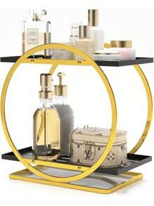 2 Tier Black Gold Perfume & Makeup Stand Organizer For Vanity - Ideal Gift For Lovers
