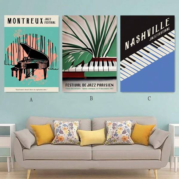 1pc/3pcs Set Jazz Instrument Art Posters,Jazz Festival Paris Chicago Wall Arts,Dining Room, Cafe, Bathroom,Bar Wall Decoration,Room Decoration,NO Frame/Framed