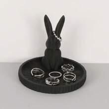 1 pièce Porte-bijoux lapin agenouillé à la lune d'esthétique orientale, nouveau style chinois, support d'affichage. Contient des bagues sur le plateau de la lune, permet d'accrocher des colliers sur les oreilles du lapin. Cadeau idéal pour la Saint-Valentin, la Fête de la mi-automne pour les femmes. Organisateur de stockage, accessoires de voyage, retour à l'école, stockage pour dortoir