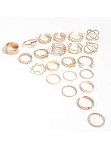 Set de 22 piezas de anillos ajustables para mujeres con diseños de mariposa, corazón y bandas múltiples