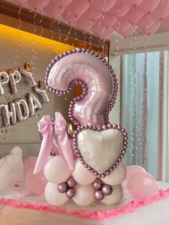 30 件/套 40 英寸粉色数字 0-9 生日派对装饰气球、18 英寸奶油色心形铝箔气球、10 英寸马卡龙粉色乳胶气球、玫瑰金长气球，打造可爱甜美的生日派对和婴儿洗礼装饰