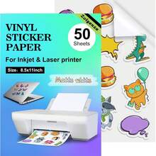 50 hojas de papel autoadhesivo mate blanco tamaño A4, papel adhesivo impermeable para impresora de inyección de tinta - Pegatinas DIY - Blanco - Ver 2