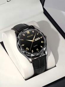 1pc Men Watches, A Stylish Casual Sports Quartz Watch With A Pu Leather Strap. It Is Suitable For Wearing On Occasions Such As Work, Travel, And Business Activities. It Is A Daily Ornament, A Men's Present, A Festival Gift, An Eid Al-Adha Gift For Family And Friends, And A Father's Day Gift.