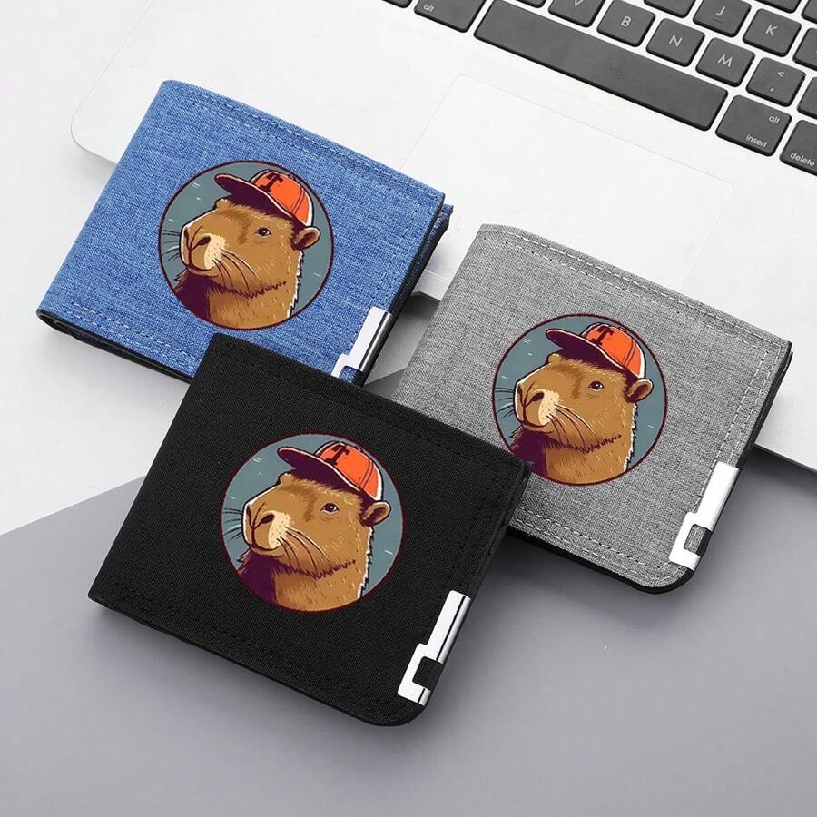 1pc Cartoon Animal Print Men's Canvas Zipper Snap Wallet Multi-Card Slots Credit Card Holder Coin Purse For Men Wallet Men Wallet Leather Small Wallet Mini Wallet Purse Wallet Cute Wallet - Multicolor - View 1