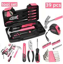 39-Piece All Purpose Household Pink Tool Kit For Girls, Ladies And Women - Includes All Essential Tools For Home, Garage, Office And College Dormitory Use