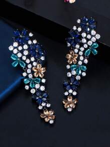 1 pereche cercei lungi cu pandantiv din zirconiu cubic multicolor placați cu aur negru pentru nuntă, petrecere de logodnă, bal, concurs de frumusețe, potriviți pentru femei, mirese, domnișoare de onoare, prietene, bijuterii cadou