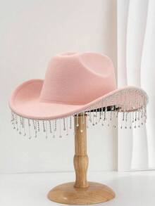 1 pezzo Cappello a cilindro unisex di colore unico con nappina in strass, adatto per eventi a tema occidentale, raduni, feste di fidanzamento, giochi di ruolo, cerimonie di laurea, feste in maschera, festival, matrimoni, compleanni, festival musicali, ecc. - Multicolore - Visualizzare 11