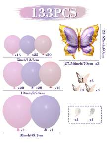 133 piezas Conjunto de arco floral morado y rosa, globos de látex y papel de aluminio con tema de mariposas, decoración de boda, obsequios para despedida de soltera, decoraciones de fiesta de cumpleaños con tema de mariposas, decoración para baby shower, suministros para fiesta de revelación de género, telón de fondo para fiesta de mariposas, accesorios para photobooth, decoraciones para fiesta festiva - Multicolor - Ver 3