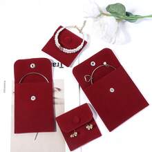 1 buah Kantong Penyimpanan Perhiasan Beludru Burgundy dengan Kancing Jepret, Cocok untuk Pernikahan, Dompet, Cincin, Anti-Oksidasi - Burgundy - View 6