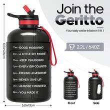 UKEIN Large 74 Oz/Half Gallon Motivational Water Bottle With 2 Lids (Chug And Straw), Sports Drink Water Jug With Time Marker For Camping Sports Workouts And Outdoor Activity - 灰色 - 查看 4