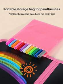 1 pieza Pizarra negra plegable y reversible para niños, con diseño portátil conveniente para cultivar la capacidad de aprendizaje de los niños, regalo para niños y niñas en vacaciones, cumpleaños, útiles escolares y de aprendizaje (incluye 12 plumas de acuarela de colores), de vuelta a clases