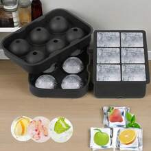 Large Ice Cube Molds, Big Round Whiskey Ice Cube Trays For Freezer, Easy To Fill & Release, Whiskey Bourbon Cocktail(1.6In*6 Balls- Black/2 Pack) - 黑色 - 查看 1