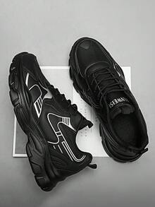 Chaussures de sport décontractées style universitaire pour hommes, chaussures basses respirantes en maille, chaussures de travail et de course décontractées de couleur unie, bout rond confort toute saison, semelle en EVA, doublure intérieure en tissu - fermeture à lacets, baskets noires d'extérieur - Noir - Voir 8