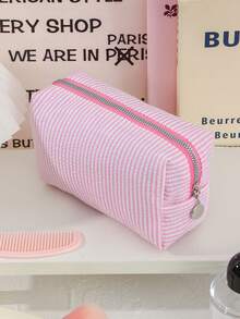 1 Pc Seersucker Hand Holding Large-Capacity Toiletry Bag, Print Stripe Makeup Pouch Travel Cosmetics Storage Bag, Candy Color Makeup Bag Woman's Cosmetic Pouch Suitable For Birthday Gifts, Travel Essential Delicate Fashion Makeup Bags Zipper Bag European And American Style Cosmetic Pouch For Woman,Girl,Ladies Lightweight Skincare Storage Bag For Travel - Multicolor - View 20