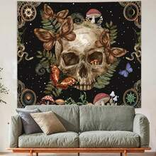 Vintage Gothic Tapestry For Bedroom Aesthetic, Goth Skull Butterfly Floral Wall Tapestries, Skeleton Moth Mushrooms Posters Backdrop For Living Gaming Room Dorm Decor Home Decoration For Bedroom,Living Room,Dorm - Vintage - View 5
