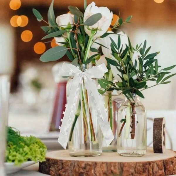 10 pezzi Fiocchi decorativi in poliestere con nastri, fiocchi a forma di cuore, adatti per decorare auto per matrimonio, confezioni regalo floreali, San Valentino, compleanni, addio al nubilato, Natale, Capodanno e altre festività