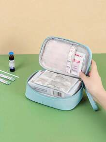 1 peça Bolsa de remédios pequena portátil para viagem, para casa, com pequena bolsa de remédios, pequena bolsa de armazenamento, organizador de pacotes de remédios prático com grade de malha, bolsa de grande capacidade, bolsa grande de higiene pessoal com zíper duplo e vários compartimentos para mulheres/homens, bolsa de artigos de higiene pessoal para viagens de curta distância, bolsa de armazenamento de itens essenciais para viagem, para a volta às aulas, bolsa de armazenamento à prova d'água, acessórios de viagem, férias, verão