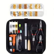 1 set Kit de inicio de joyería dorada y plateada que incluye pendientes, colgantes, accesorios, cuentas, alicates y herramientas de reparación de joyería, apto para adultos y principiantes