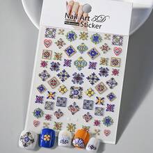 1片波西米亚风美甲贴纸 5D立体印花图案 夏季花瓣叶子 DIY自粘凝胶指甲油贴片 美甲装饰 美甲用品 - 彩色 - 查看 12