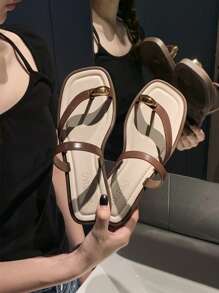 XIXITIAO Sandalias tipo chanclas suaves para mujer XIXITIAO para uso en exteriores, sandalias de playa antideslizantes, de unicolor, minimalistas estilo francés, de punta cuadrada, livianas y cómodas, ideales para la playa/exteriores/fiestas