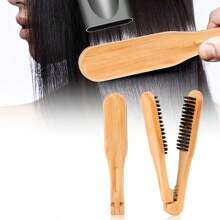 1pc Wooden V-Shaped Hair Straightening Comb, Boar Bristle Smooth Hair Styling Board Brush, Suitable For All Hair Types To Control Frizz And Curl
