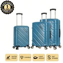 European Brand French Designed 20+24+28-Inch POLYPROPYLENE 3 Pieces Travel Luggage Set, Expandable Large Capacity, Quiet Wheels, Secure Lock, Water Resistant, Durable, 1-Year Warranty, Essential Travel Gear, Holiday Must-Have, Elegant Style, Fashionable Basic, Ready For Spring, Comfortable Family Travel, Special Gift, Top Item, Bright Colors, Unisex, Budget Airline Carry-On Suitcase - Teal Blue - View 2