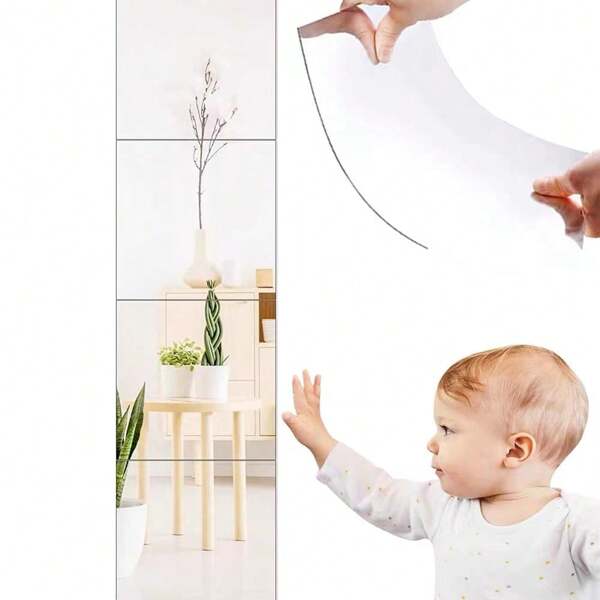 4枚 正方形ミラーウォールステッカー、2mm厚手アクリル 3Dミラーデカール