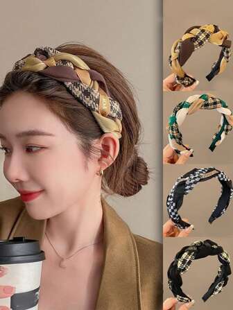 1件装编织油炸面团扭结发箍，优雅情人节礼物，发带，发箍，发饰，头饰