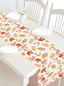 1Pc Thanksgiving Polyester Table Runner,Maple Leaves Pumpkin Pattern Autumn Thanksgiving Table Cover,Thanksgiving Decoration Table Cloth,Autumn Harvest Festival Decor,Table Decor Thanksgiving Party Decor,Fall Seasonal Home Decoration,Kitchen Table Decor, Indoor Outdoor Party Supply,Seasonal Party Favors