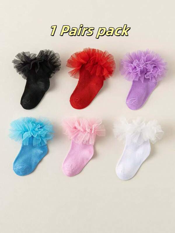 1 Pair Of Girls Socks Lace Princess Socks Ruffle Princess Dress Lace Socks For Newborns/Babies/Toddlers/Little Girls