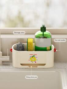 1pc Kitchen Sink Organizer Caddy, Multipurpose Cleaning Tools Storage Box For Sponge, Cloth, Steel Ball, Pot Brush, With Drainage Rack, Large Capacity Countertop Storage Rack, Creative Kitchen Storage Box