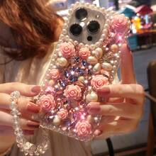 兼容 16 Pro Max 新版手机壳，15 Pro 水钻水晶宝石 16 手链保护套，14 Pro 奢华玫瑰挂饰 14 Plus 优雅女款设计防水防震防摔防刮