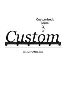 Appendiabiti in metallo nero personalizzato, gruccia minimalista, gruccia personalizzata, supporto con logo del cognome, appendiabiti in metallo montato a parete