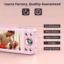 W&O New Digital Camera, FHD 1080P Kids Camera With 32GB SD Card 16X Digital Zoom Portable Small Camera, Compact Point And Shoot Camera Mini Digital Camera For Kids Teens Boys Girls Students Seniors - 粉色 - 查看 2