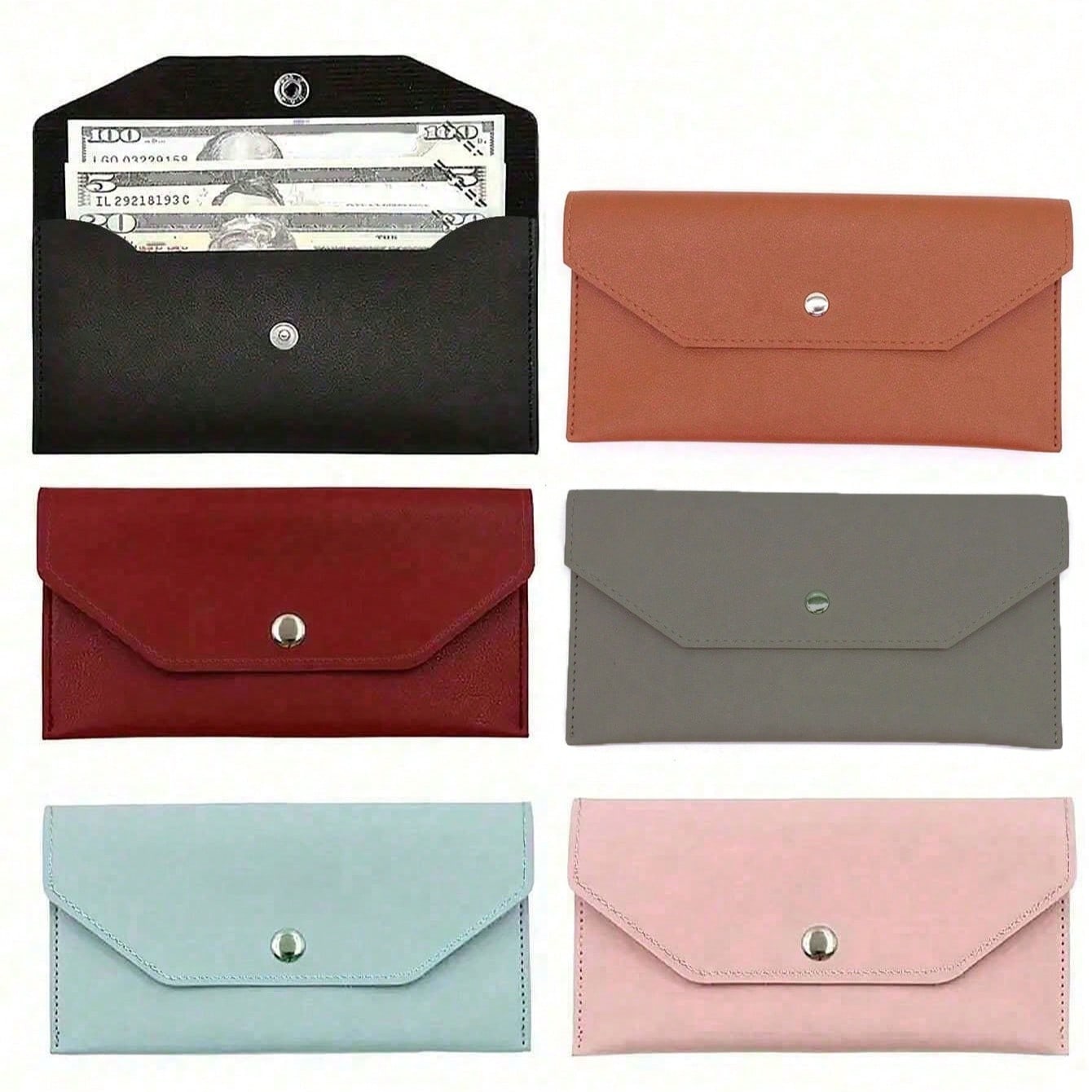 1pc Minimalist Faux Leather Reusable Cash Envelope With Card Slots Fashionable Solid Color Pouch For Daily Use Cash Envelope Wallet Envelope Wallets Burgundy Gifts For Women Wallet Purse Wallet Long Wallet