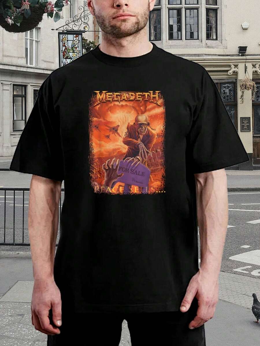 Camiseta de gira Peace Sells de Megadeth - Mercancía oficial de la banda - Camiseta de manga corta para hombre y mujer - Música metal - Diseño clásico de álbum - Ropa de concierto rock vintage - Regalo para el marido - Negro - Ver 1