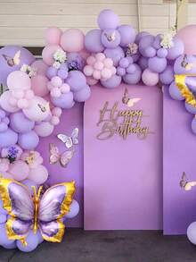 133 piezas Conjunto de arco floral morado y rosa, globos de látex y papel de aluminio con tema de mariposas, decoración de boda, obsequios para despedida de soltera, decoraciones de fiesta de cumpleaños con tema de mariposas, decoración para baby shower, suministros para fiesta de revelación de género, telón de fondo para fiesta de mariposas, accesorios para photobooth, decoraciones para fiesta festiva - Multicolor - Ver 6