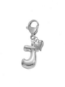 1pc Silver Bubble Letter Cute Necklace Pendant, Bag Charm - Includes Shiny Crystal Pendant & Gold Heart Pendant, Letters A-Z, Alloy Bag/Backpack Hanging Decoration - Perfect Gift For Birthday & Special Occasions, Keychain, Wallet & Purse Accessory For Women & Girls. Birthday, Valentine's Day, Mother's Day Gift. - Silver - View 13