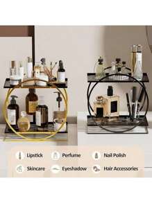 2 Tier Black Gold Perfume & Makeup Stand Organizer For Vanity - Ideal Gift For Lovers