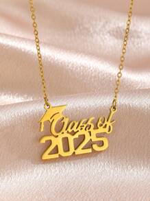 1pc Graduation Hat For The Year 2025 Necklace Stainless Steel Gold Color Sandblasted Necklace For Boys Girls Classmates Friends Graduation Gift