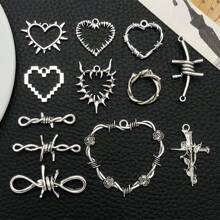 10/12 件混合仿古银哥特式荆棘心形荆棘十字架饰品合金复古吊坠适用于 DIY 项链耳环钥匙扣珠宝制作工艺配件 - 復古銀色 - 查看 15