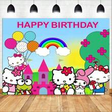 Telón de fondo decorativo de Sanrio, tela con tema de dibujos animados lindos - Hello Kitty, My Melody, Kuromi, Cinnamoroll, Pochacco, adecuado para fiestas, fotografía, interior/exterior, decoración del hogar