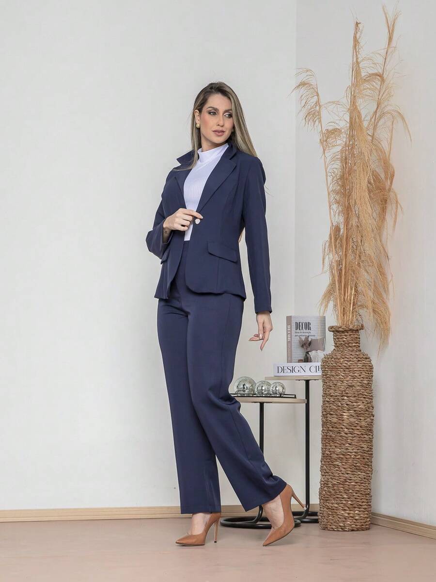 Elegant Twill Jacket And Trouser Set C3035 - Navy Blue - View 1