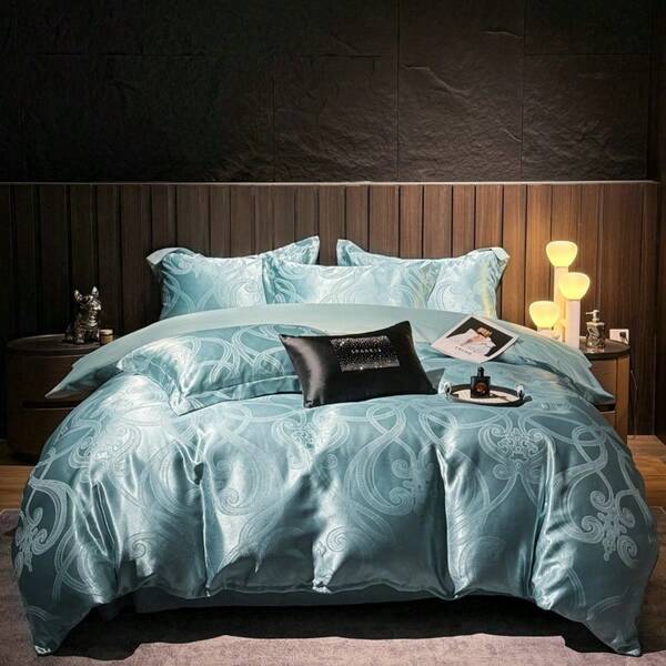 3Pcs Jacquard Jacquard Duvet Cover Set Includes Pillowcase, Made Of Ultra-Soft Microfiber Satin, Skin-Friendly And Lightweight, Bedding Set For Single/Double Bed, Luxurious Palace Style, Suitable For All Seasons, Great Gift For Mom