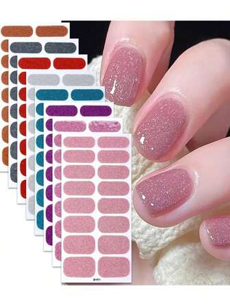 A Set Of 8 Colored Solid-Color Nail Stickers, Solid-Color Pastel Nail Stickers, Self-Adhesive Nail Stickers, Self-Adhesive Full-Package Nail Stickers, DIY Nail Art Decoration For Women's Nail Salons, Disposable, Portable And Easy To Wear,