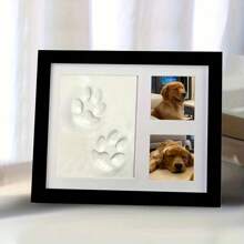 1-Piece Dog, Cat, And Pet Paw Print Souvenir Set And Photo Frame Souvenir - Premium Wooden Photo Frame, Paw Print Clay Mold, And Additional Template, Gift Souvenir (Random Color)