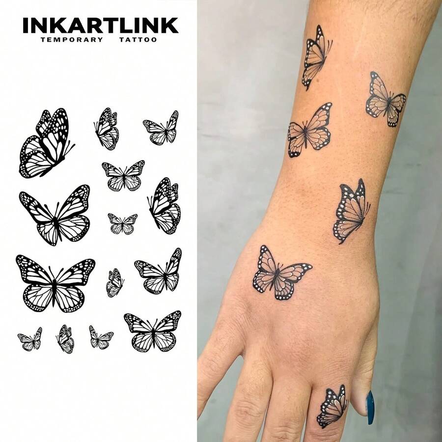 INKARTLINK 非永久性纹身技术，多种蝴蝶图案临时纹身贴纸，手部/锁骨半永久性防水纹身贴纸，适合女性，自然哑光效果，持续 1-2 周