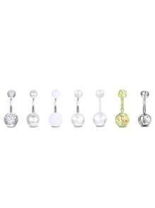 7pcs/40pcs 14G Surgical Steel Navel Rings, Women Belly Button Ring Replacement Balls, Acrylic Pearl Heart Shaped Navel Piercing Jewelry, Suitable For Festival Gifts