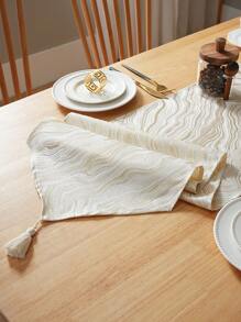 1 pièce de chemin de table jacquard minimaliste nordique avec pompons, convient pour les anniversaires, mariages, tables à manger de maison, meubles TV, tables basses, salons, cuisines, chambres à coucher et autres décorations de maison, décorations pour rassemblements familiaux, décorations de table à manger, décorations de chambres esthétiques